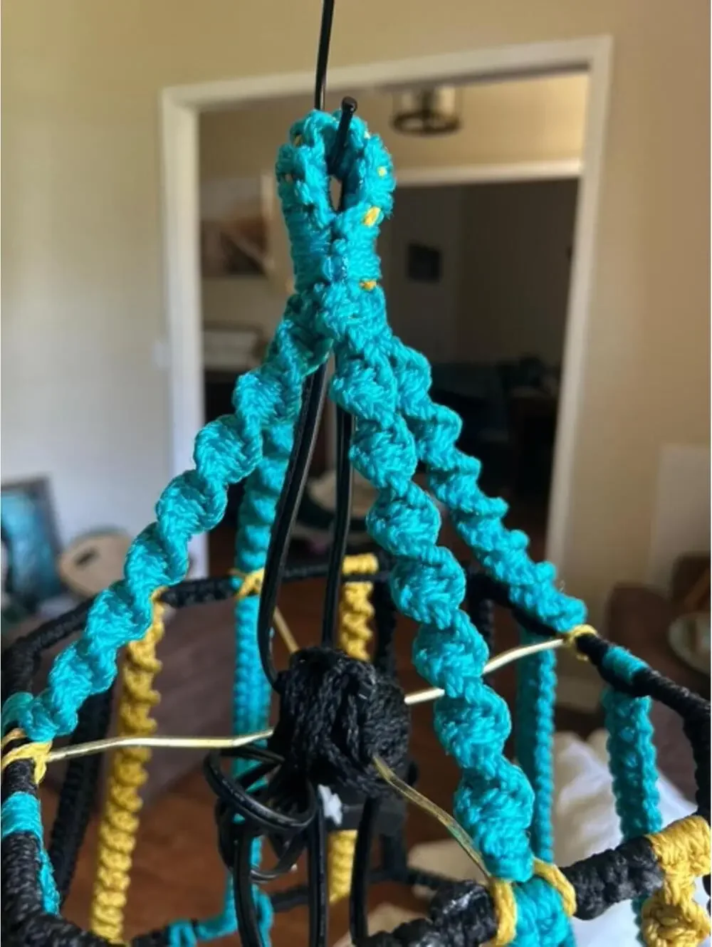 Jacksonville Jaguars Handmade Macrame Hanging Light Fixture with Football Beads